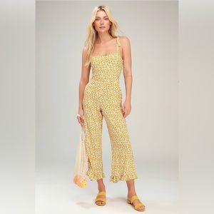 Faithful the brand Frankie Yellow Floral Print Tie-Strap Jumpsuit